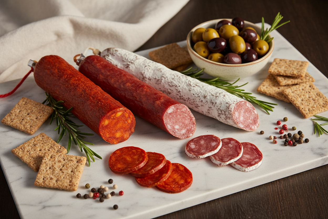 Pack Apéro Halal — Fuet & Chorizo sur plateau marbre